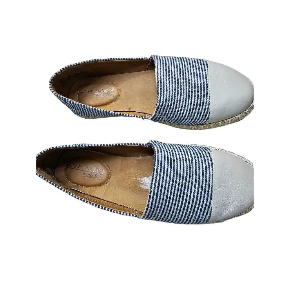 Adam Tucker Me Too Womens Sz 6 Stripe & Beige Leather Nautical Espadrilles Flat
